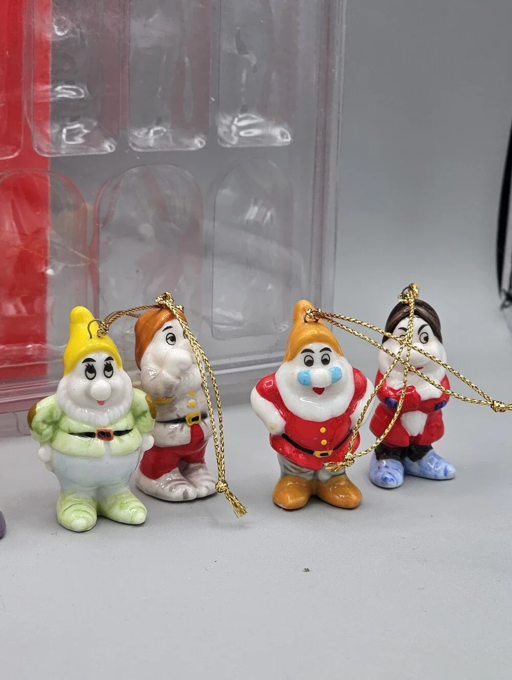 Vtg Disney Snow White 7 Dwarfs Bone China Ornament Set Complete Box Taiwan Rare